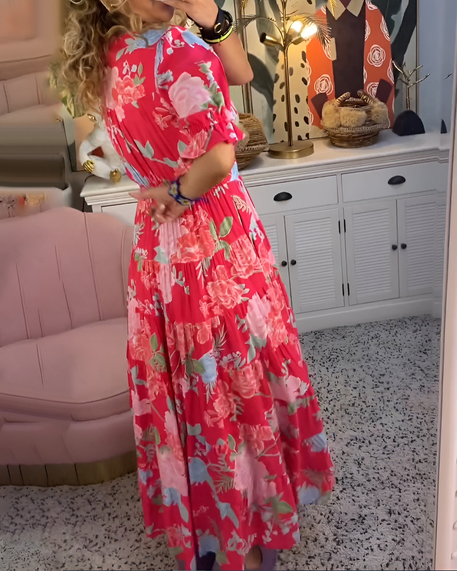 Carine | Kjole med lommer, V-hals og blomsterprint