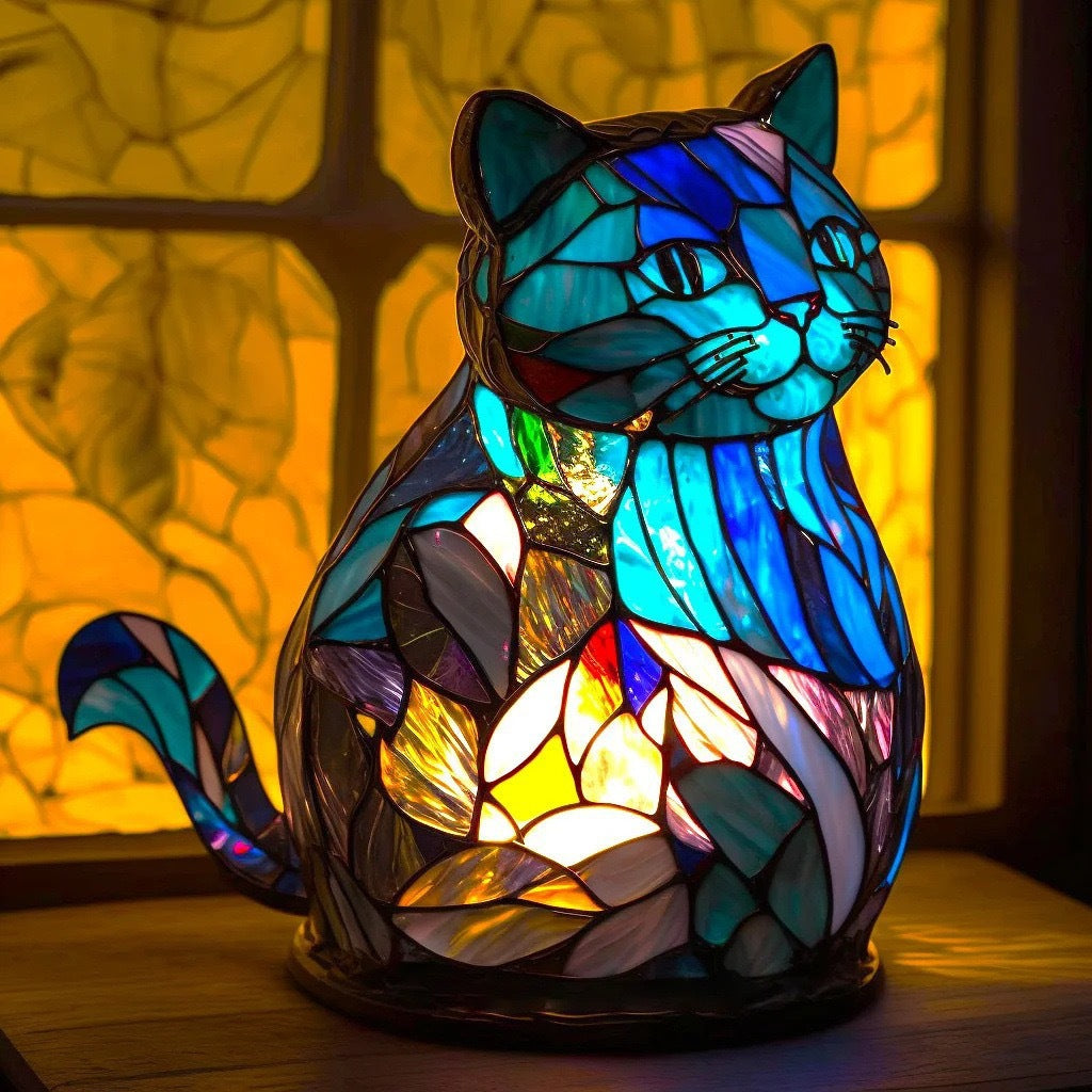 Azor – Magisk glassmalerilampe formet som en katt
