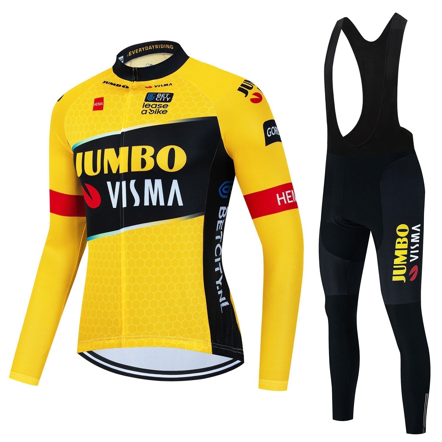 Jumbo Visma - Høykvalitets langermet sykkelsportssett for profesjonelle ryttere