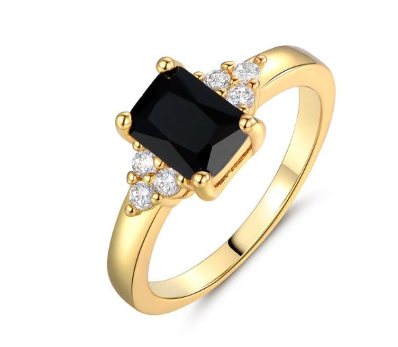 Sort Spinell Baguette-ring | 14k gull