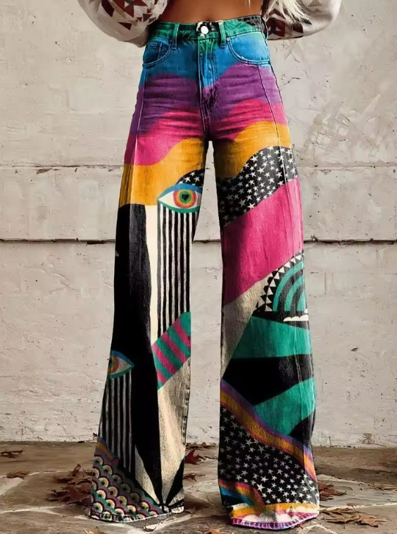 TALIA | Slengbukser i boho-stil med høy midje og kunstnerisk festivallook