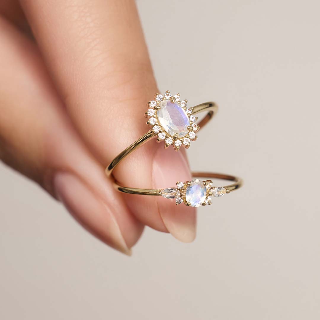 Månesteinsmuse-ring | 14k gull