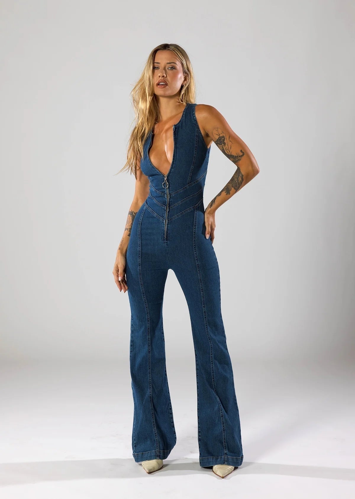 Noa | Denim jumpsuit med hjerte-design