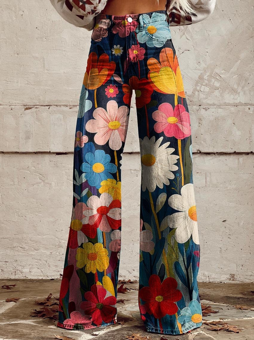 LORNA | Elegante og moderne vide bukser med blomsterprint