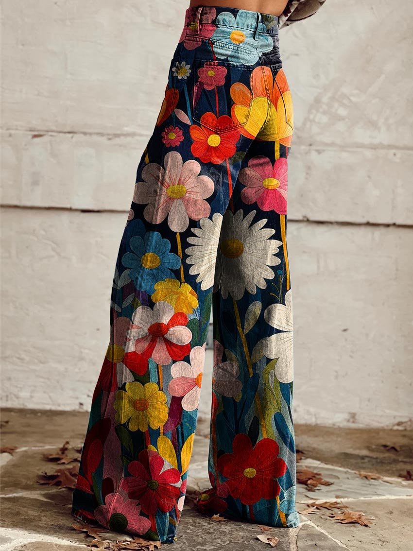 LORNA | Elegante og moderne vide bukser med blomsterprint