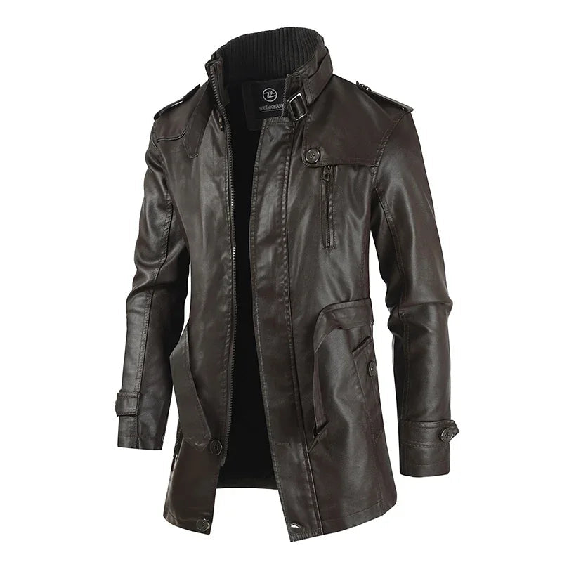 Elegant, lang skinnjakke i bikerstil
